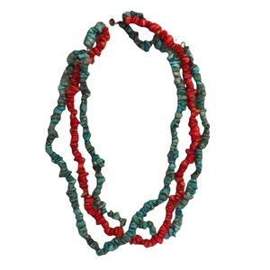 Turquoise & Coral Strand Necklace or Wrap Bracelet